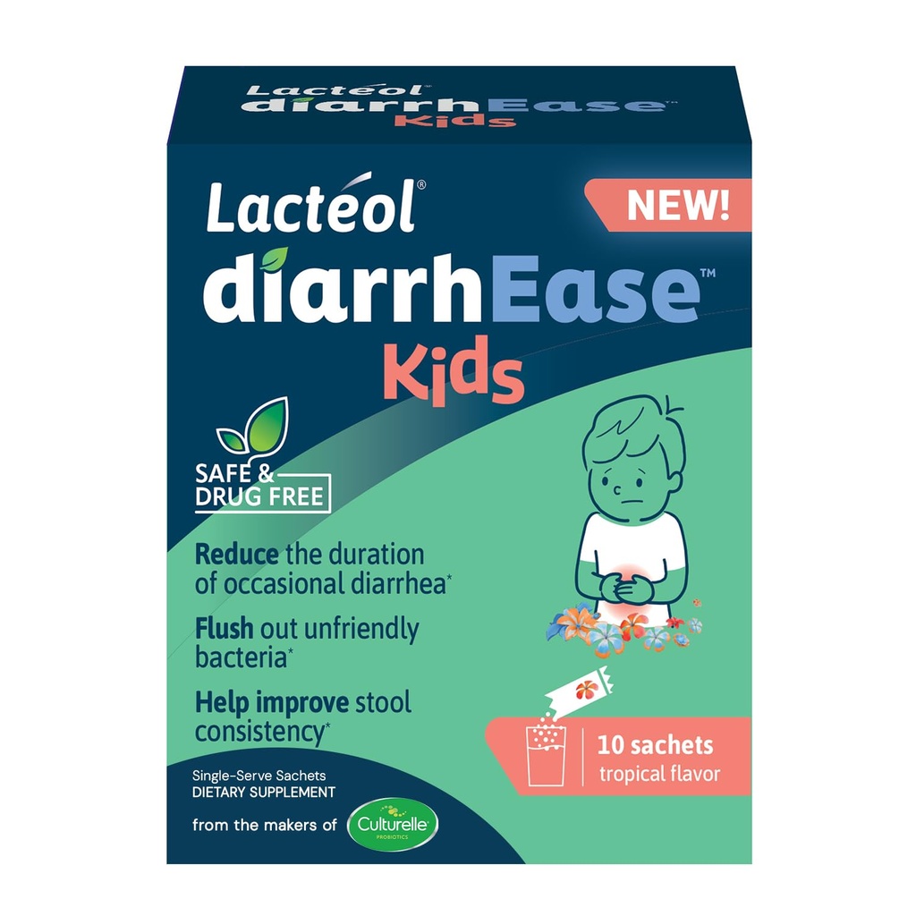 DiarrhEase Kids - ένα ασφαλές, χωρίς φάρμακα και κλινικά δοκιμαστεί μεταβιοτικό στέλεχος που συντομεύει τη διάρκεια της περιστασιακής διάρροιας- λειτουργεί φυσικά με το σώμα του παιδιού σας, 10 κόμης