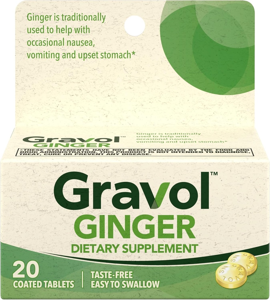 Gravol Ginger δισκία για ανασχηματισμένο στομάχι και ναυτία, 20ct