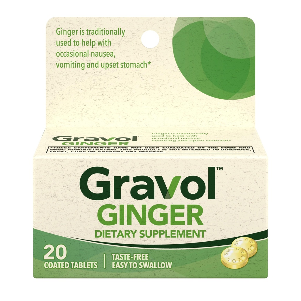 Gravol Ginger Tablets for Upset Stomach and Nausea, 20ct​