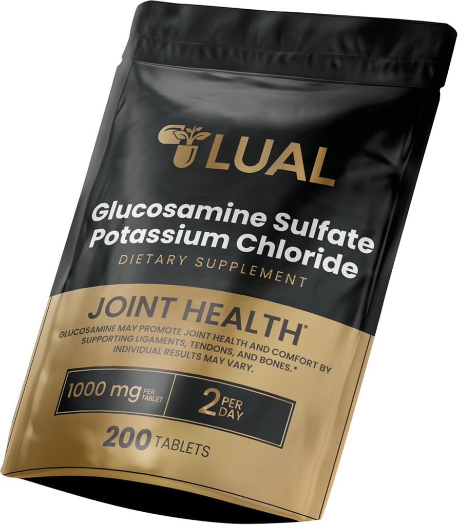 LUAL Glucosamine Sulfate Pastium Chloride Tablets Συμπλήρωμα διατροφής για Φλεγμονή, Glucosamina para las Articulaciones, Glucosamine Sulfate 1000 mg 200 Count