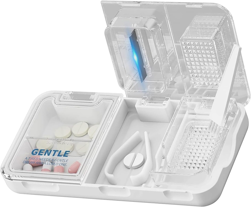 CFMOUR 3-σε-1 Κοπτικό χάπι Splitter για μικρά και μικροσκοπικά χάπια, Crusher, Grinder για μεγάλα, καθημερινή χρήση, Χάπια ασφαλή κοπής, βιταμίνες, δισκία, Ακριβής και εύκολη κοπή, Ταξιδιών μεγέθους, Λευκό