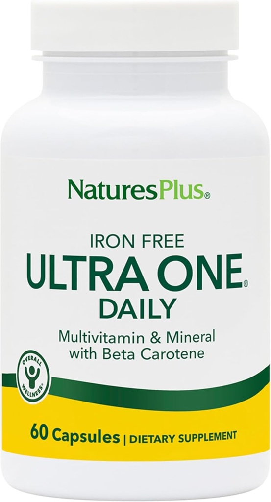 NaturesPlus Ultra One Daily Iron Free - 60 Fast-Acting Capsules - Multivitamin & Mineral with Beta Carotene - Vegan, Gluten Free - 60 Servings
