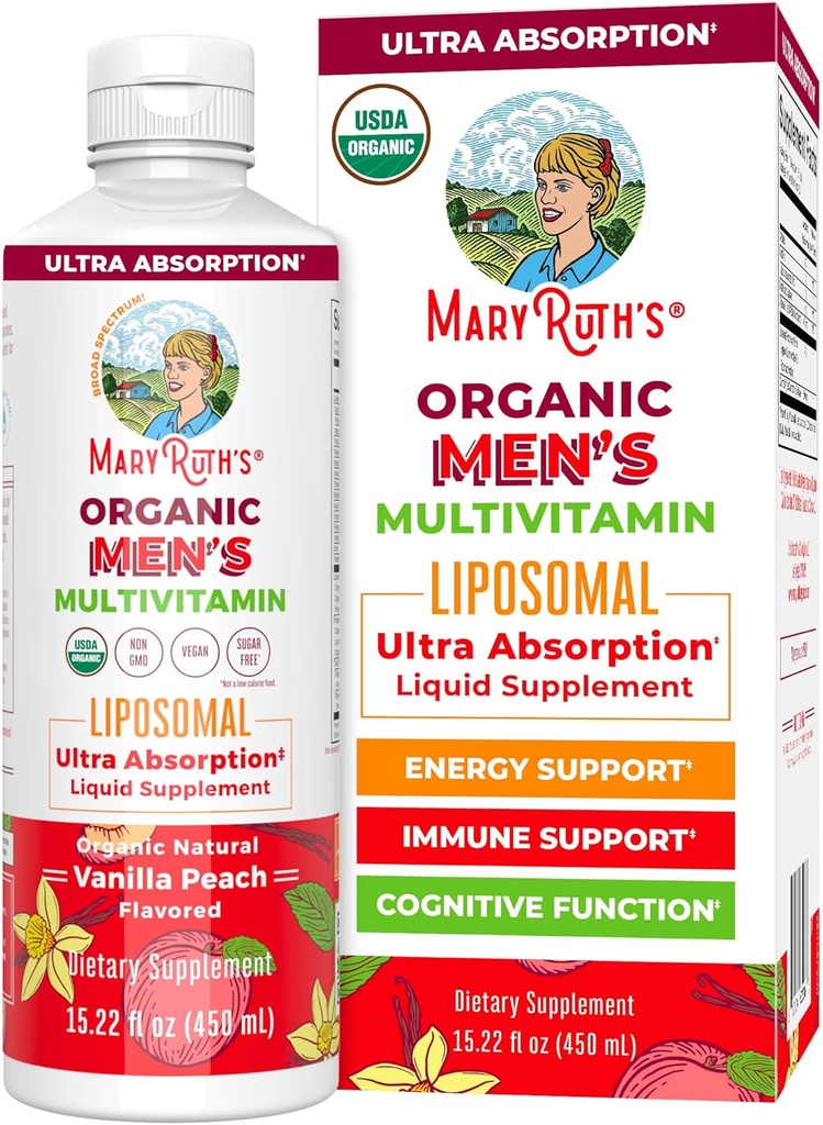 MaryRuth Organics Multivitamin for men | Sugar Free mens Multivitamin | Liquid Vitamins for men | Immune Support Supplement | Cognitive Health & Overall Wellness | Vegan | Non-GMO | 15.22 Fl Oz