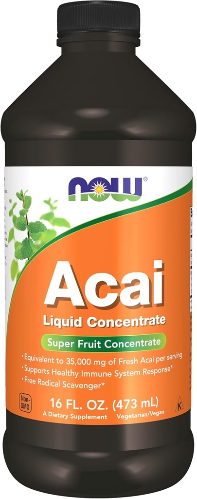 NOW Συμπληρώματα, Acai Liquid, Υποστηρίζει υγιή ανοσοποιητικό σύστημα Ανταπόκριση *, Super συμπύκνωμα φρούτων, 16-Ounce