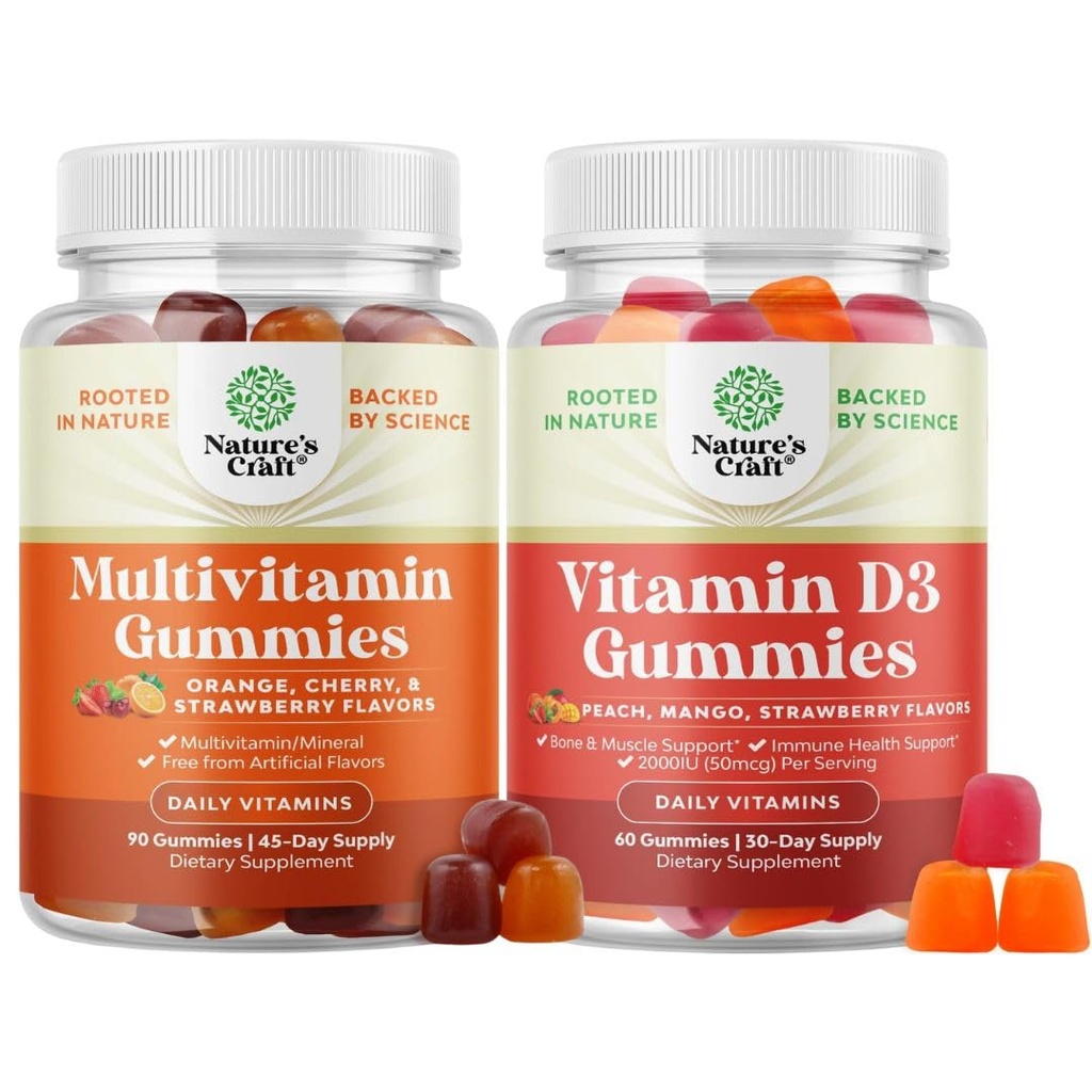 Δέσμη Πολυβιταμινών Gummies για ενήλικες - Haal Multivitamin Gummy με B12 Βιοτίνη για άνδρες & γυναίκες και βιταμίνη D3 Gummies για καθημερινή ευεξία με 2000IU ανά υπηρεσία μυών των οστών & ανοσοποιητική υποστήριξη