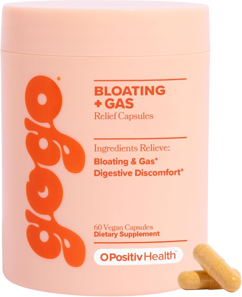 O Positiv GOGO Bloating & Gas Digestive Relief - Digestive Enzymes for Bloating Relief & Water Reservation - Συμπληρώματα ανακούφισης αερίων με Bromelain, Ginger Root, & Milk Thistle - 30 Σερβιέτες (Pack of 1)