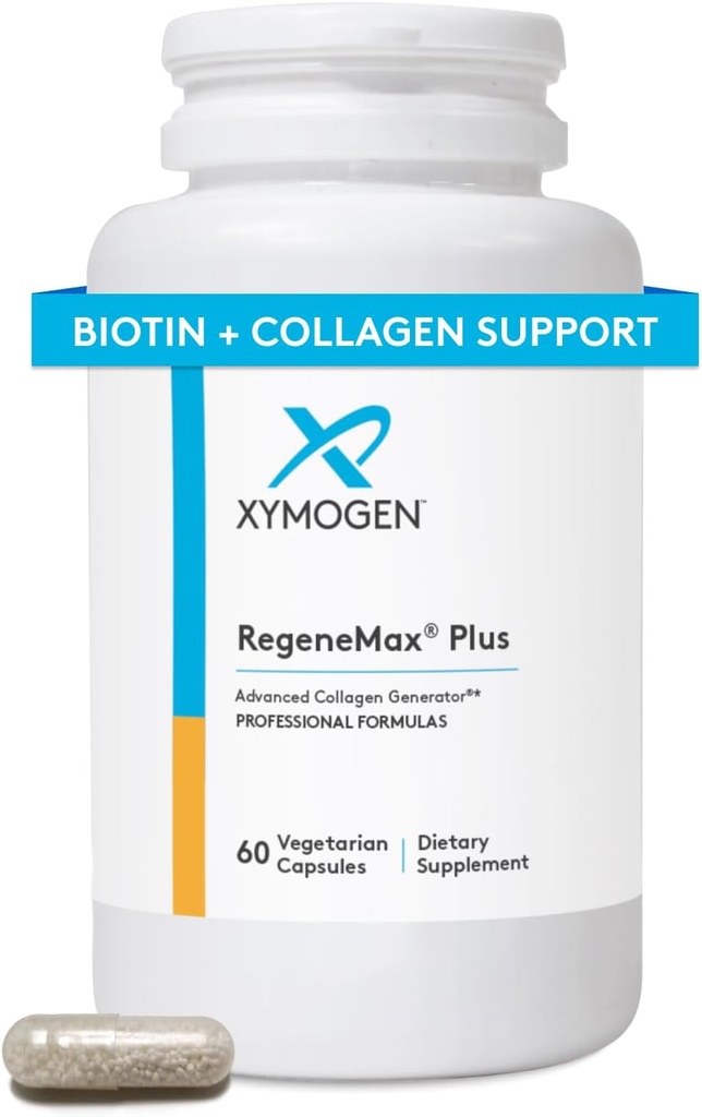 XYMOGEN RegeneMax Plus - Advanced Collagen Συμπληρώματα με Biotin & Clinically Tested Ch-OSA - Υποστηρίζει το δέρμα, τα μαλλιά, τα νύχια και την υγεία των οστών - Collagen για γυναίκες & άνδρες (60 κάψουλες)