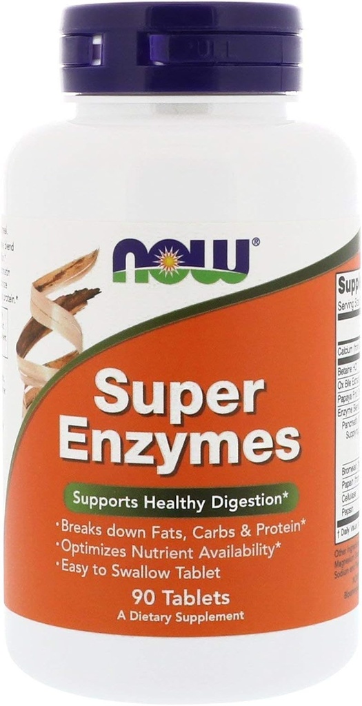 NOW Συμπληρώματα Τροφίμων, Super Enzymes, Formulated with Bromelain, Ox Bile, Pancreatin και Papain, Super Enzymes, 90 Tablets