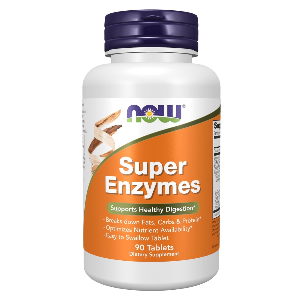 NOW Συμπληρώματα Τροφίμων, Super Enzymes, Formulated with Bromelain, Ox Bile, Pancreatin και Papain, Super Enzymes, 90 Tablets