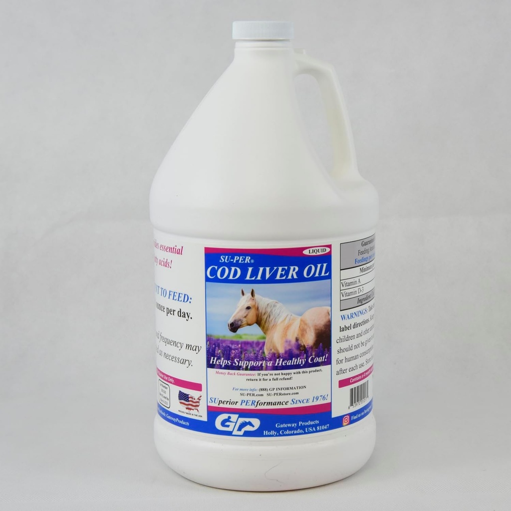 SU-PER Cod Liver Oil for Horses - Horse Oil Supplement with Essential Faty Acids, Omega 3, Βιταμίνες Α & D - Υποστηρίζει Υγιεινό Κάλυμμα Αλόγου & Δέρμα - 1 Gallon, 4 Μήνες Προσφορά