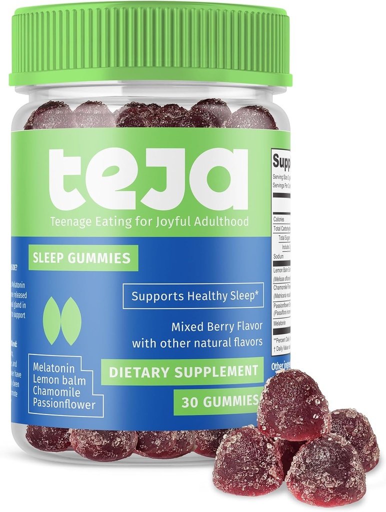 TEJA Gummies Υποστήριξη ύπνου για εφήβους και ενήλικες, 0,3mg Μελατονίνη Μασώμενη Gummy, Μελατονίνη Μασώμενα, 30 Gummies