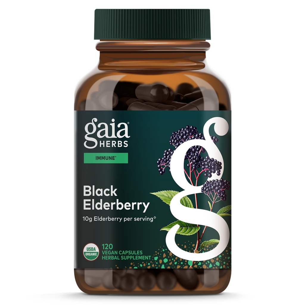 Gaia Herbs Black Elderberry - Καθημερινή ανοσοποίηση συμπλήρωμα υποστήριξης για την υποστήριξη της ευεξίας - με Black Elderberries & Acerola Φρούτα για Αντιοξειδωτική Υποστήριξη* - 120 κάψουλες Vegan (60-Day Supply)