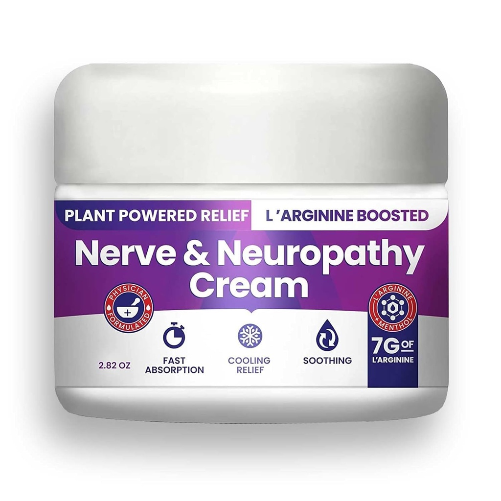 Nerve and Neuropathy Cream – Plant Powered Relief for Foot, Hands, Legs, Toes Includes 7grams of L’Arginine; Vitamin B6, Arnica, Aloe -2.82oz
