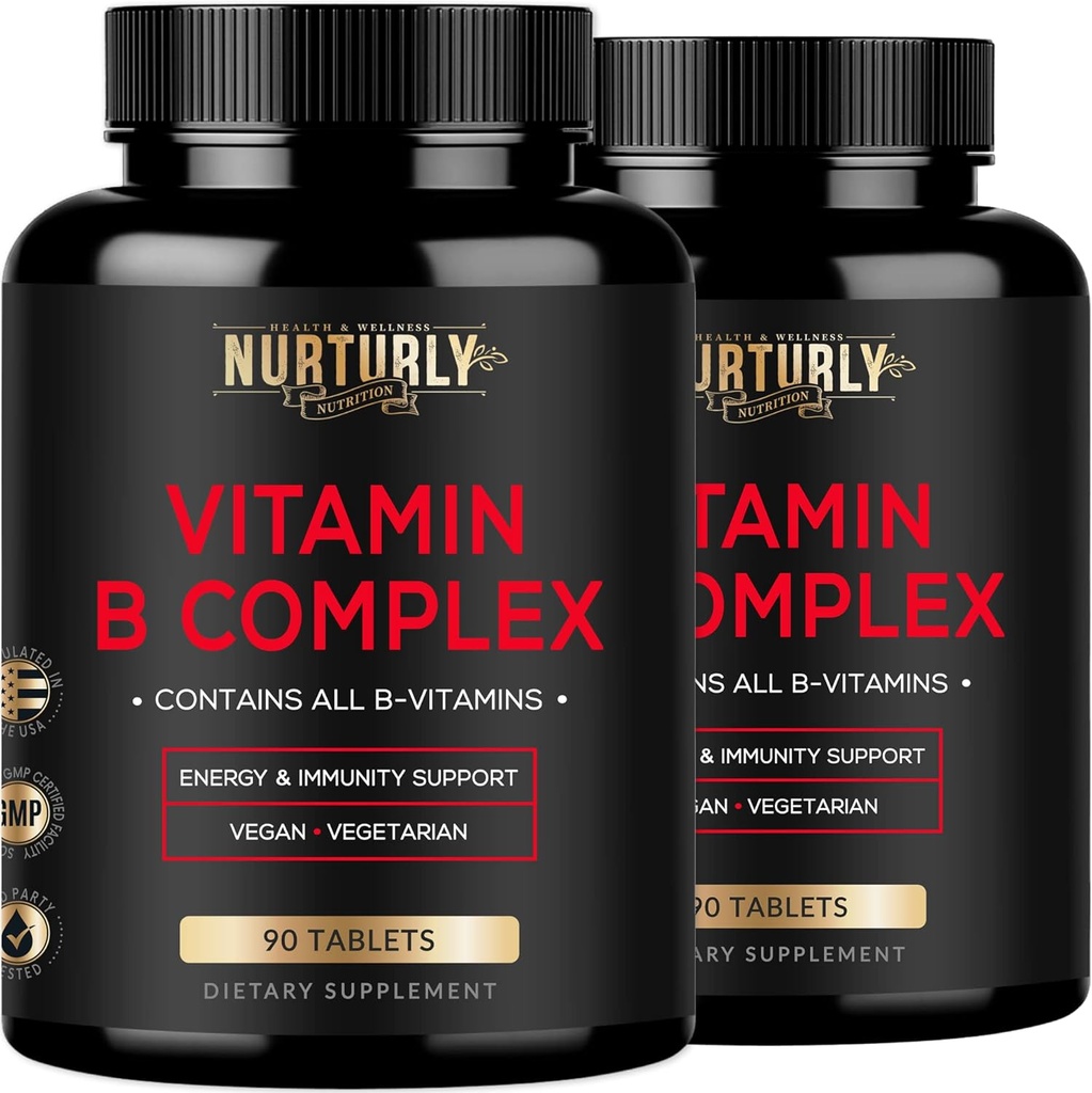 Vitamin B Complex - Περιέχει όλες τις βασικές βιταμίνες Β - B1, B2, B3, B5, B6, B7, B9, B12 και Biotin - Super B Complex Βιταμίνες για την Ενέργεια, Υποστήριξη Ανοσίας - 180 Δισκία