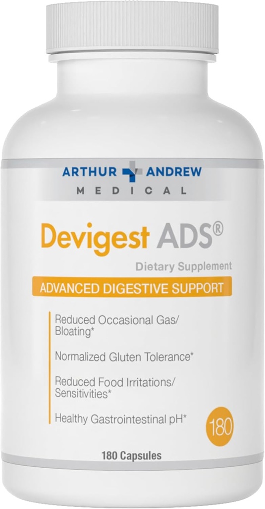 Arthur Andrew Medical - Devigest ADS, Advanced Digestive Υποστήριξη, Ανακούφιση για τη δυσανεξία της λακτόζης και τις ευαισθησίες καζεΐνης, Vegan, μη ΓΤΟ, 180 κάψουλες