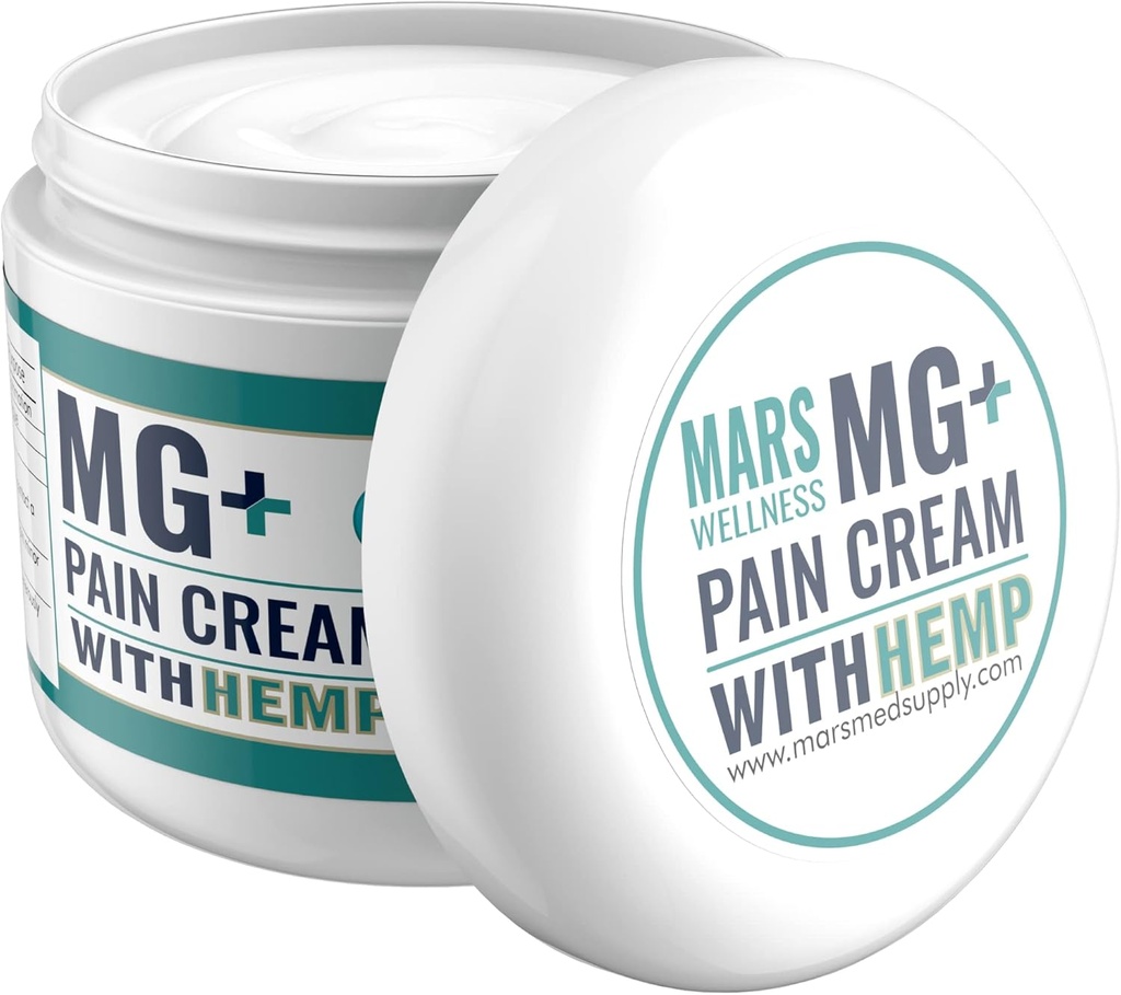 MARS WELLNESS MG+ Hemp Pain Cream (4 oz) - Maximum Strength Arnica & Magnesium Cream for Sore Legs, Joints & Muscle Cramps - Unisex Adults