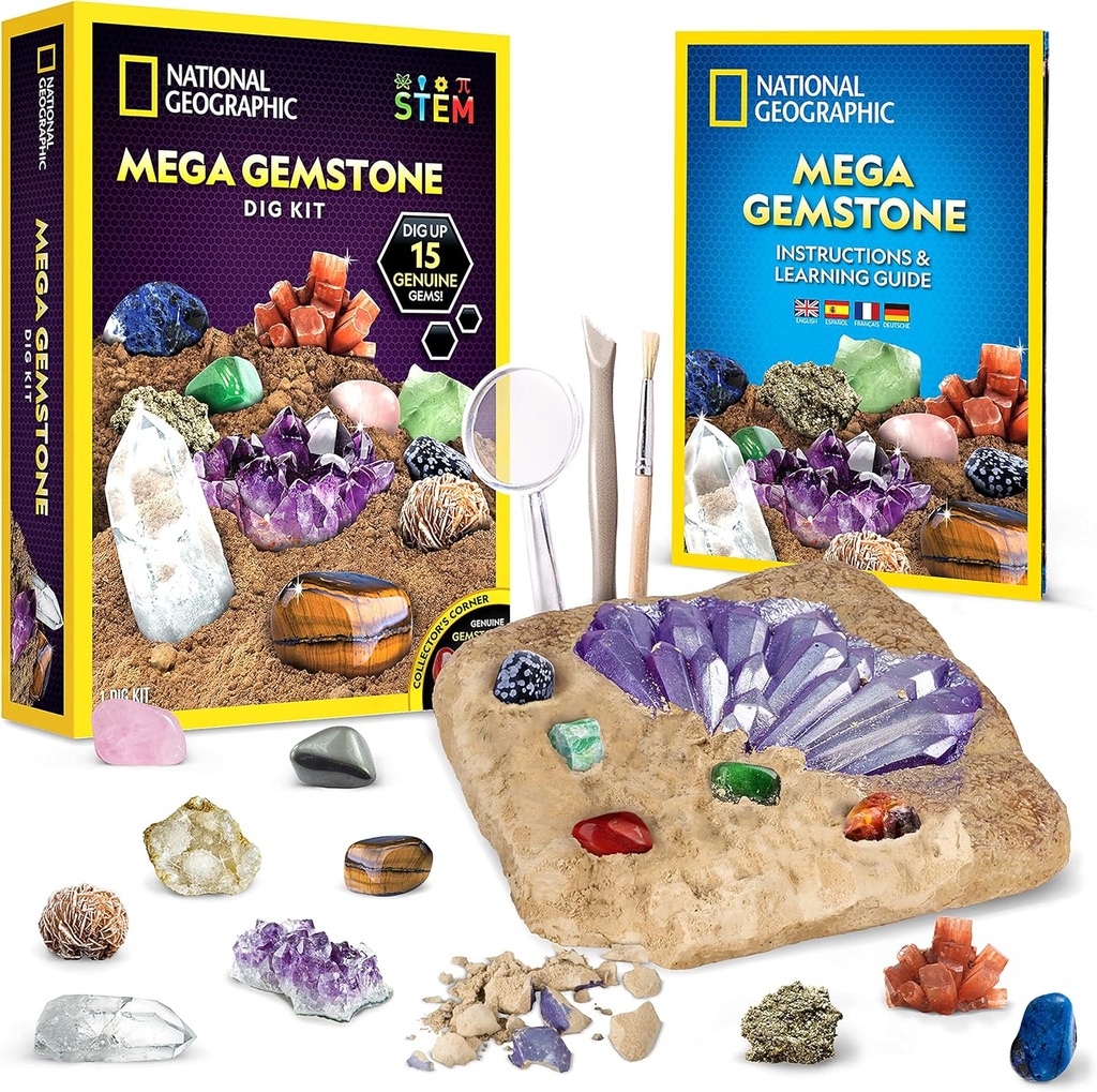 ΕΘΝΙΚΟ ΓΕΩΓΡΑΦΙΚΟ Mega Gemstone Dig Kit – Dig Up 15 Real Gemstones and Crystals, Science Kit for Kids, Gem Digging Kit, Gift for Girls and Boys, Mining Kit, Rock Collection