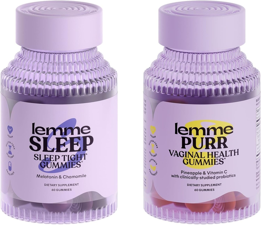 Lemme Sleep & Purr Bundle - Sleep Gummies, a Drug-Free Nighttime Aid & Purr Vaginal Probiotic Gummies for Women - Gluten Free, Gelatin Free, Non-GMO - 60 Count Each