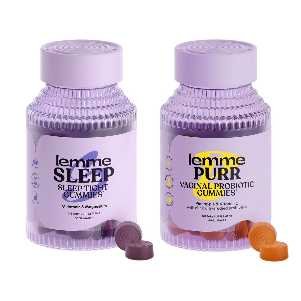 Lemme Sleep & Purr Bundle - Sleep Gummies, a Drug-Free Nighttime Aid & Purr Vaginal Probiotic Gummies for Women - Gluten Free, Gelatin Free, Non-GMO - 60 Count Each