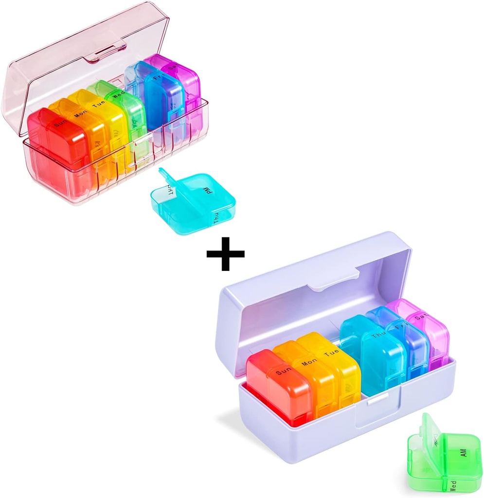 Zoksi Weekly Pill Organizer 2 φορές την ημέρα, Rainbow 7 ημέρα Am Pm Pill Box, Καθημερινή Am Pm Pm Pill Organizer 7 ημέρα, Φορητή περίπτωση χάπια βιταμίνης, Weekly Pill Box για ιχθυέλαια, βιταμίνη, Συμπλήρωμα (2 Pack)