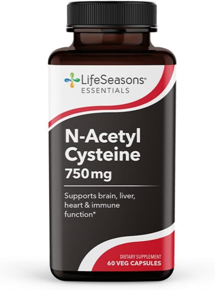 LifeSeasons Essentials N-Acetyl Cysteine (NAC) - Υποστηρίζει τον εγκέφαλο, το συκώτι, την καρδιά και την ανοσοποιητική λειτουργία - Συμπλήρωμα αποτοξίνωσης - Ενισχύει την ανοσία & την υγεία των νεφρών - 60 κάψουλες