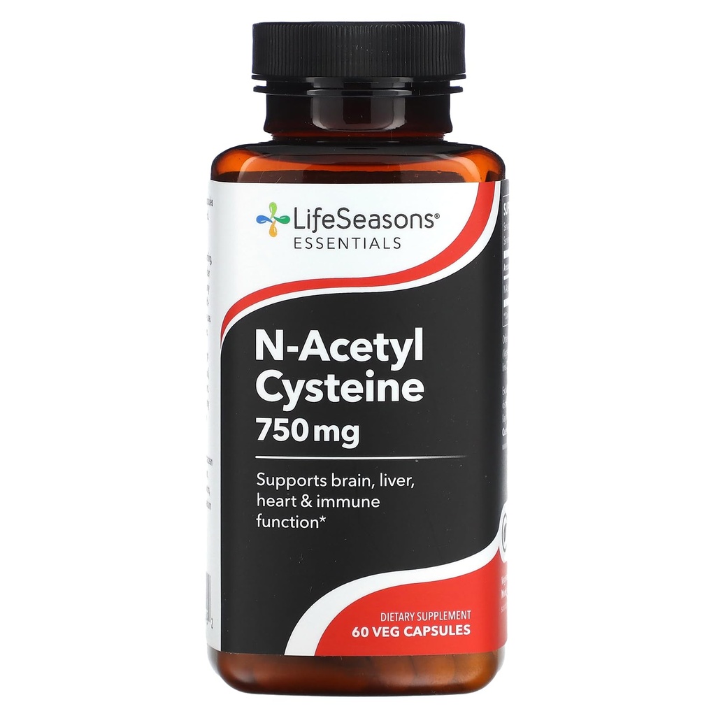 LifeSeasons N‑Acetyl Cysteine (NAC) 750 mg – Antioxidant & Detox Support Supplement – Glutathione Precursor, Immune & Respiratory Health, Liver & Cellular Protection – 60 Veg Capsules