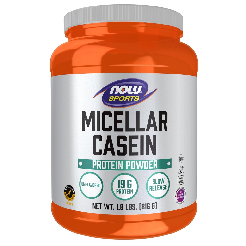 NOW Foods Sports Nutrition, Micellar Casein 19 g, Slow Release, Μη αρωματισμένη σκόνη, 1.8-Pound