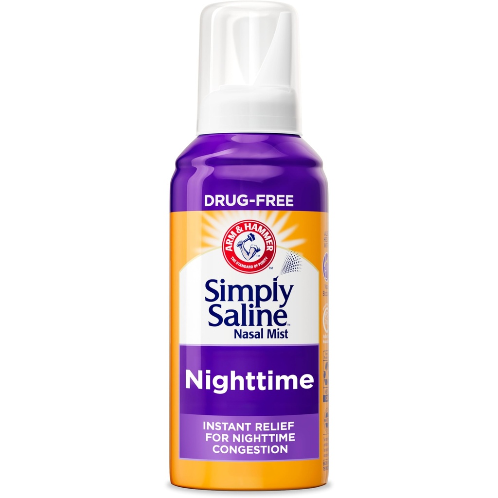 ARM & HAMMER Simply Saline Nighttime Nasal Mist 4.6oz- Instant Relief for SEVERE Congestion- One 4.6oz Bottle