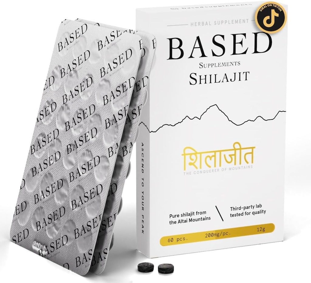 Based Shilajit | Pure Shilajit Tablets with Max Potency, Energy & Immune Support for Men and Women | Rich in Fulvic Acid and 85+ Trace Minerals, 60 Tablets