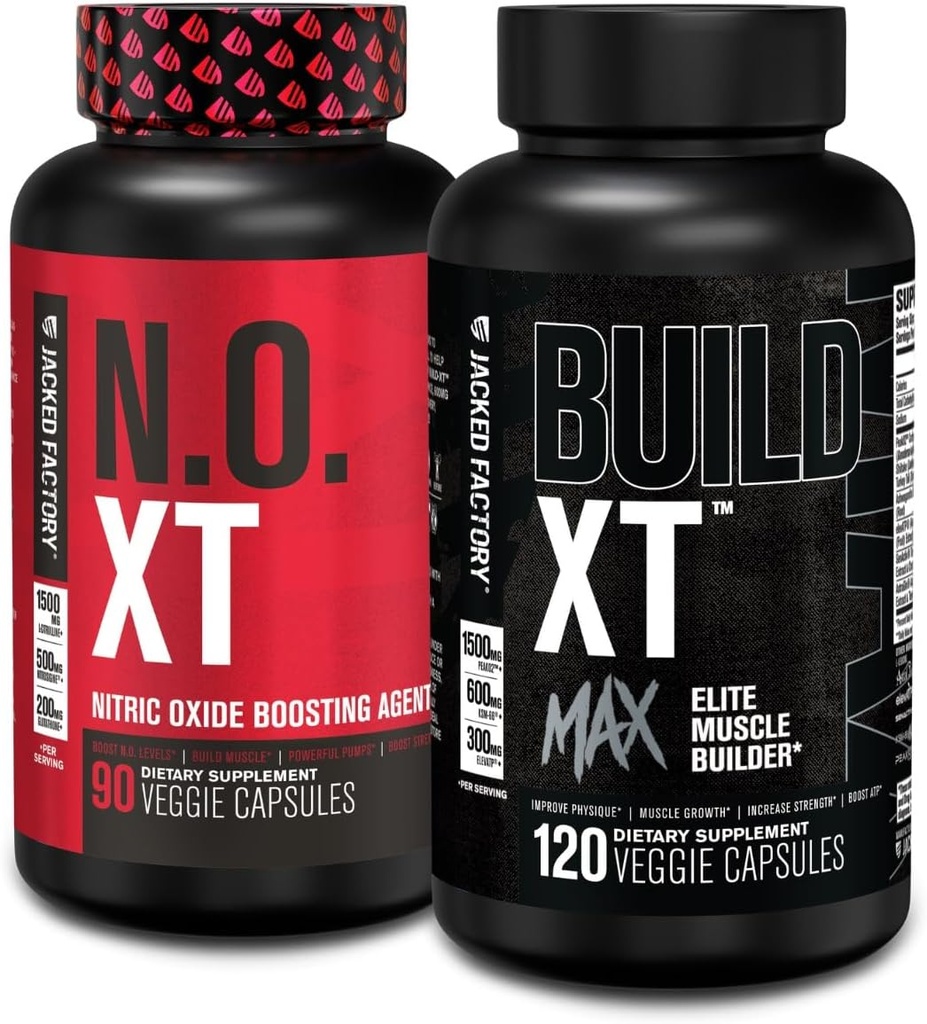 Jacked Factory N.O. XT Συμπλήρωμα οξειδίου του αζώτου (90 κόμης) & Build XT Max Elite Muscle Builder (120 κόμης)