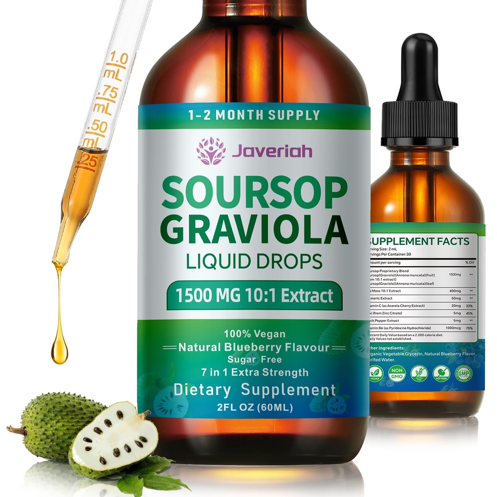Soursop Graviola Liquid Drops Supplement with Sea Moss Extract, Soursop Bitters Liquid for Cell Support & Regeneration, Immunity, Liver, Antioxidant, Graviola Leaves Extract 2 Μήνας Προσφορά 60ML
