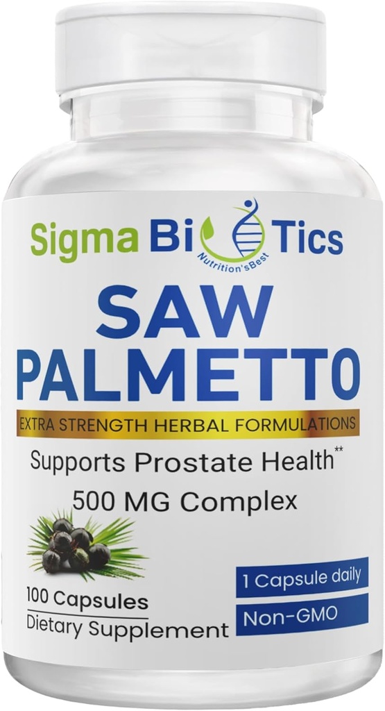 Saw Palmetto συμπλήρωμα για άνδρες - 500 mg με 45% εκχύλισμα - Prostate Health & Hormone Balance Support - Μη ΓΤΟ συμπλήρωμα διατροφής για την υγεία των ούρων - 100 κάψουλες