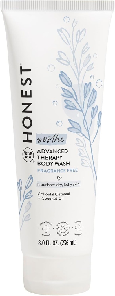 The Honest Company Eczema Soothing Therapy Cleansing Body Wash Naturally Derived Gentle for Baby Prebiotics Colloidal Oatmeal 8 oz