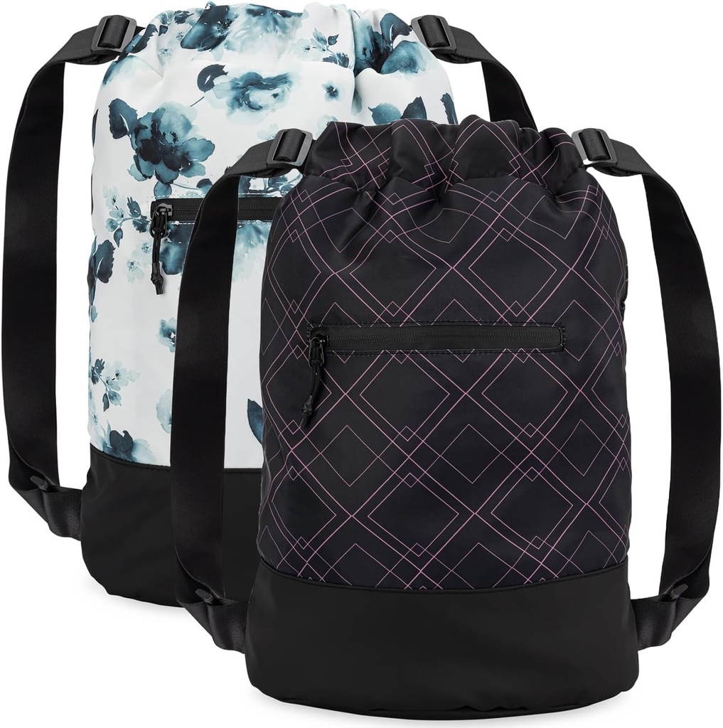 GOMOYO 2-Pack Women's Floral Plum Drawstring Backpack with Adjustable Shoulder Strap, 18 x 14 x 7 inches, Perfect for Gym, Travel, and Overnights