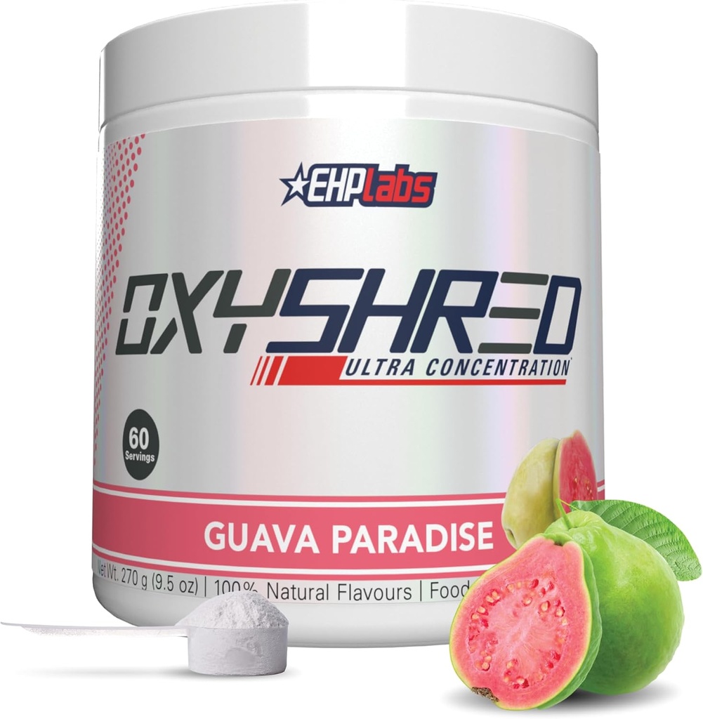 EHP Labs OxyShred Pre Workout Powder & Shredding Supplement - Preworkout Powder with L Glutamine & Acetyl L Carnitine, Energy Boost Drink - Guava Paradise, 60 Servings