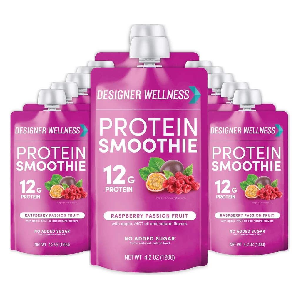 Σχεδιαστής Wellness Protein Smoothie, Αληθινά Φρούτα, Πρωτεΐνη 12g, Χαμηλή Καρβίδα, Μηδενική Προστιθέμενη Ζάχαρη, Χωρίς Γλουτένη, Χωρίς ΓΤΟ, Χωρίς Τεχνητά Χρώματα ή Γεύσεις, Καρποί Πάθους Βατόμουρο, 12 Μέτρα