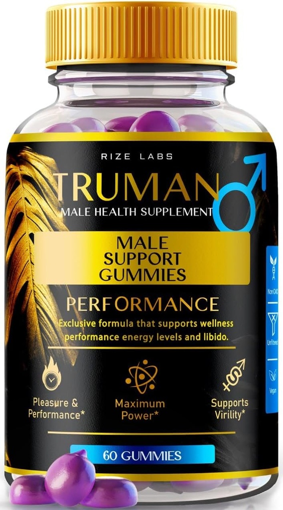 riize labs Truman Gummies, Truman for True Men, Truman Male Gummies, Trueman Plus Performance, All-Natural Premium συμπλήρωμα για την υποστήριξη της ενέργειας και Stamina, επίσημη Φόρμουλα (60 Gummies)
