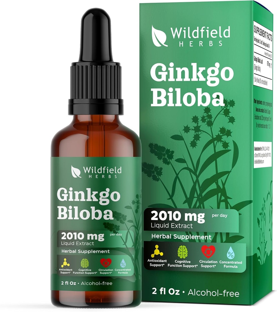 Ginkgo Biloba Extract Drops Liquid 2000mg (Ginkgo biloba L.) Βότανο συμπλήρωμα Απορροφά καλύτερα από κάψουλες, 1 μήνας προμήθεια, 84 μερίδες, Αλκοόλ-ελεύθερο Βάμμα - 2 Oz, συσκευασία του 1
