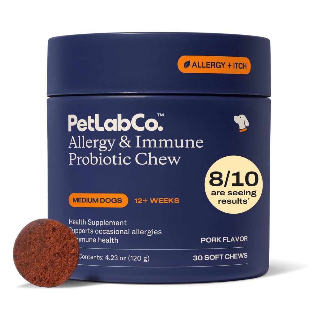 PetLab Co. Αλλεργία & ανοσοποιητικά καθημερινά προβιοτικά για σκύλους. Υποστηρίζει την παραγωγή ζύμης, εποχιακές αλλεργίες, διαλείπουσα φαγούρα, κόκκαλο & Digestive υγεία για σκυλιά μεσαίου μεγέθους, συσκευασία μπορεί να Vary