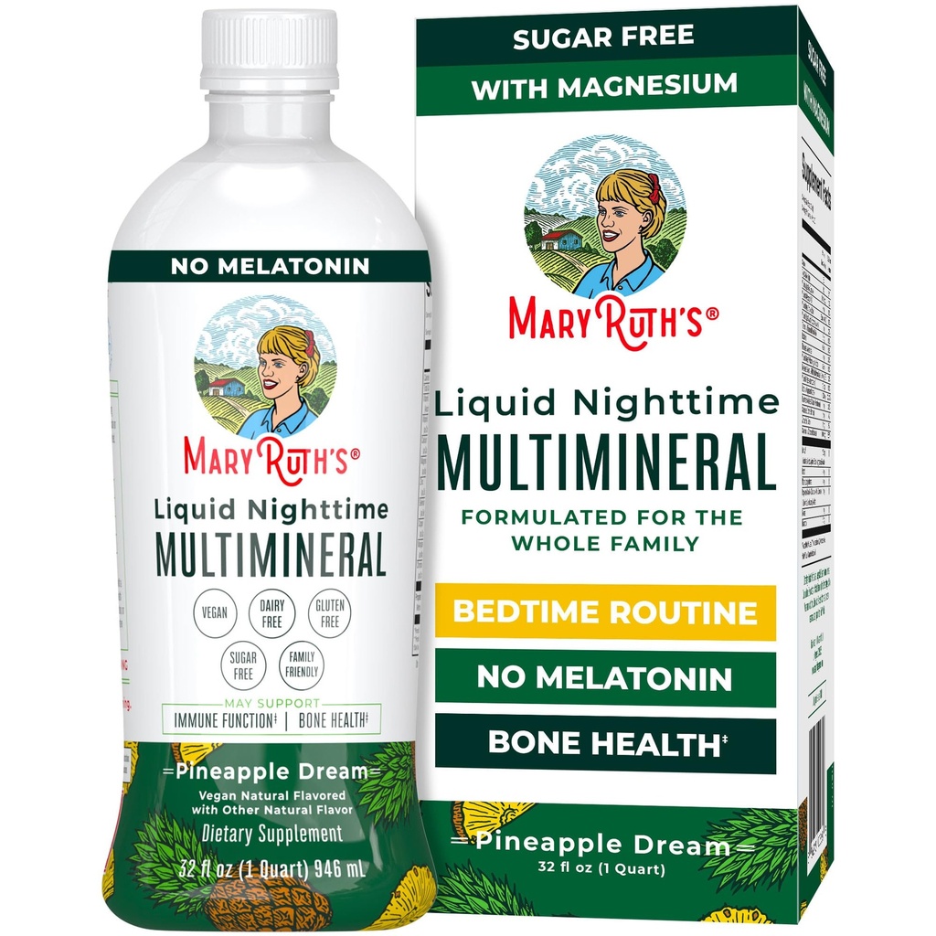 MaryRuth's Liquid Nighttime Multimineral | No Melatonin | Bedtime Routine | Magnesium Citrate | Calcium | Zinc | Vitamin D3| Available in 4 Flavor - Vegan | Sugar Free | Gluten Free | 32 Oz