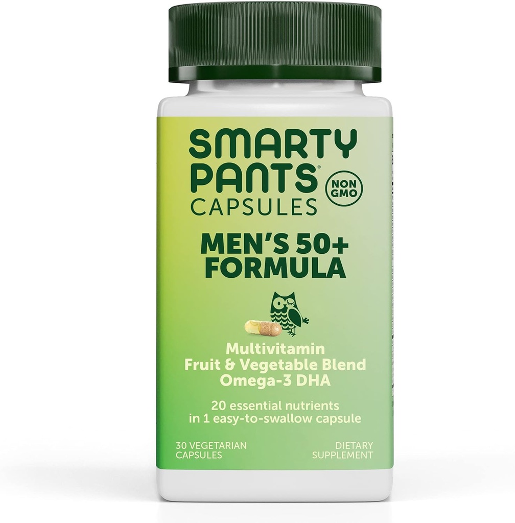 SmartyPants Πολυβιταμίνη για Άνδρες 50+: Ωμέγα-3 DHA, Ψευδάργυρος για Ανοσία, Βιταμίνες D3, C, B6, B12, Βιταμίνη Α για Μάτια, Φολικό, Σελήνιο, Μία ανά ημέρα, 30 κάψουλες, 30 ημέρες προσφοράς