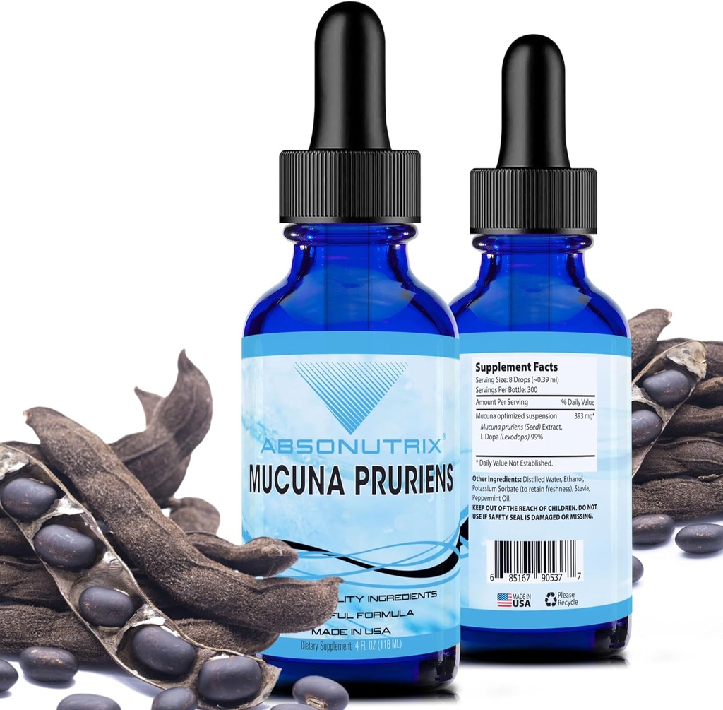 Absonutrix Mucuna Pruriens 393mg, 4 Oz Liquid, 300 μερίδες, Κατασκευασμένο στις ΗΠΑ, Γρήγορη απορρόφηση, Ισχυρά συστατικά ποιότητας, Τρίτο μέρος δοκιμαστεί, Μη GMO, GMP Πιστοποιημένα, Σκληρό-ελεύθερο προϊόντα