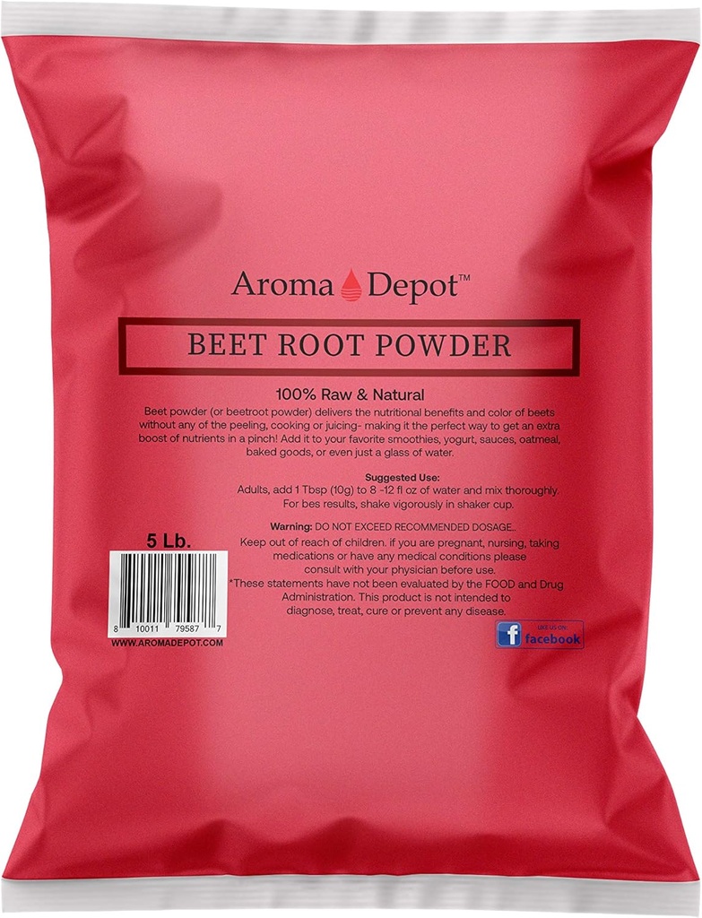 Beet Root Powder 5 lb. by Aroma Depot Raw & Non-GMO I Vegan & Gluten Free I Nitric Oxide Booster I Boost Stamina and Increases Energy I Immune System Booster I 100% Natural