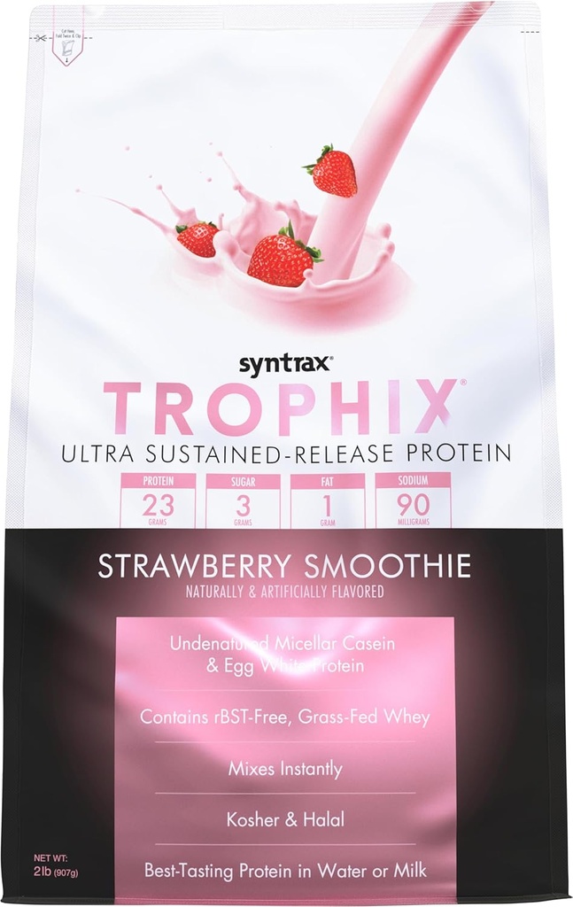 Syntrax Nutrition Trophix, Ultra Sustained-Release Protein Powder Blend, Strawberry Smoothie, 2 lbs.