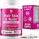 1 Body Hair Skin and Nails Βιταμίνες με Βιοτίνη – Συμπλήρωμα για την ανάπτυξη των μαλλιών για γυναίκες & άνδρες με 26 Βιταμίνες, Ορυκτά & Βότανα Εκχυλίσματα – Ισχυρότερα Μαλλιά, Υγιεινό Δέρμα & Νύχια – 60 Vegan Κάψουλες