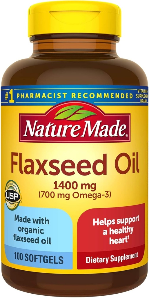 Λάδι λιναρόσπορου 1400 mg Softgels, 100 Count for Heart Health