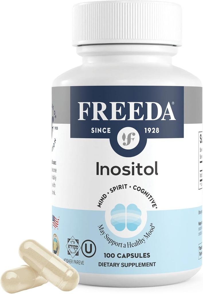 FREEDA Pure Inositol Κάψουλες - Myo-Inositol για ορμονική ισορροπία, λειτουργία των ωοθηκών και υποστήριξη Mood - Kosher, χορτοφάγοι, Made in USA - 100 Count, 100-Day Supply - Υποστηρίζει τη μεμβράνη υγεία