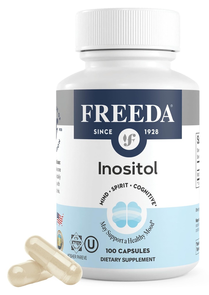 FREEDA Pure Inositol Κάψουλες - Myo-Inositol για ορμονική ισορροπία, λειτουργία των ωοθηκών και υποστήριξη Mood - Kosher, χορτοφάγοι, Made in USA - 100 Count, 100-Day Supply - Υποστηρίζει τη μεμβράνη υγεία