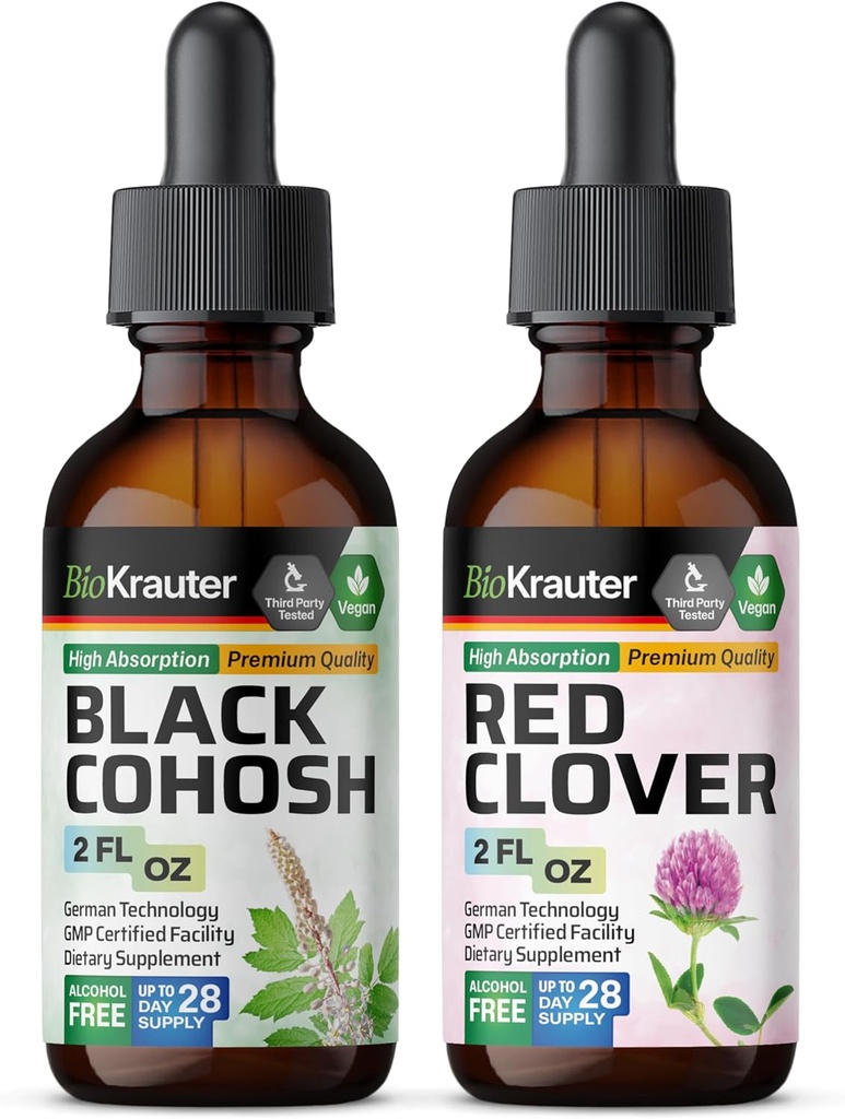 BIO KRAUTER Μαύρο Cohosh Βάμμα 2 Fl. Oz. & Κόκκινο Clover Βάμμα 2 Fl. Oz.