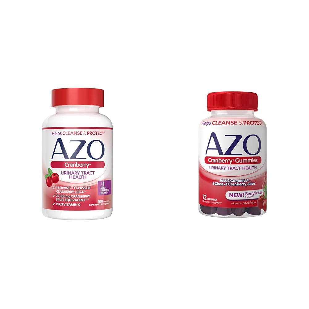 AZO Cranberry urinary Tract Health Supplement Softgels & Gummies, 1 Softgel/Gummy = 1 γυάλινος χυμός Cranberry, χωρίς ζάχαρη, μη GMO, 100 Softgels & 72 Gummies